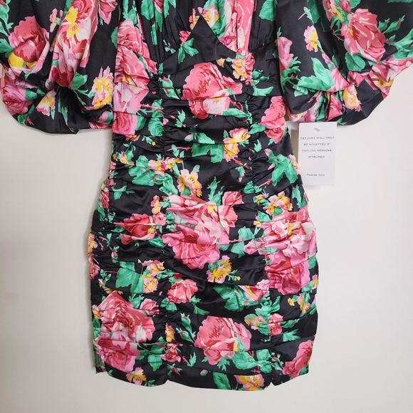 For Love & Lemons Jolie Ruched Wide Sleeve Floral Mini Dress XS Garden Party - Picture 9 of 15